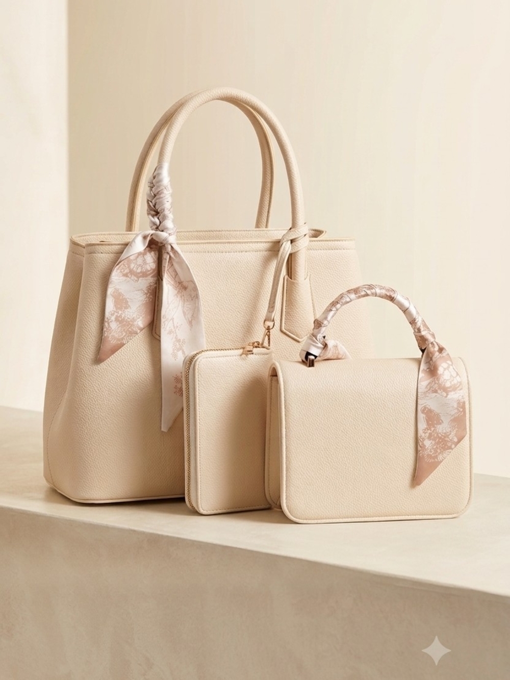 Elegant Cream Tote and Crossbody Bag Set